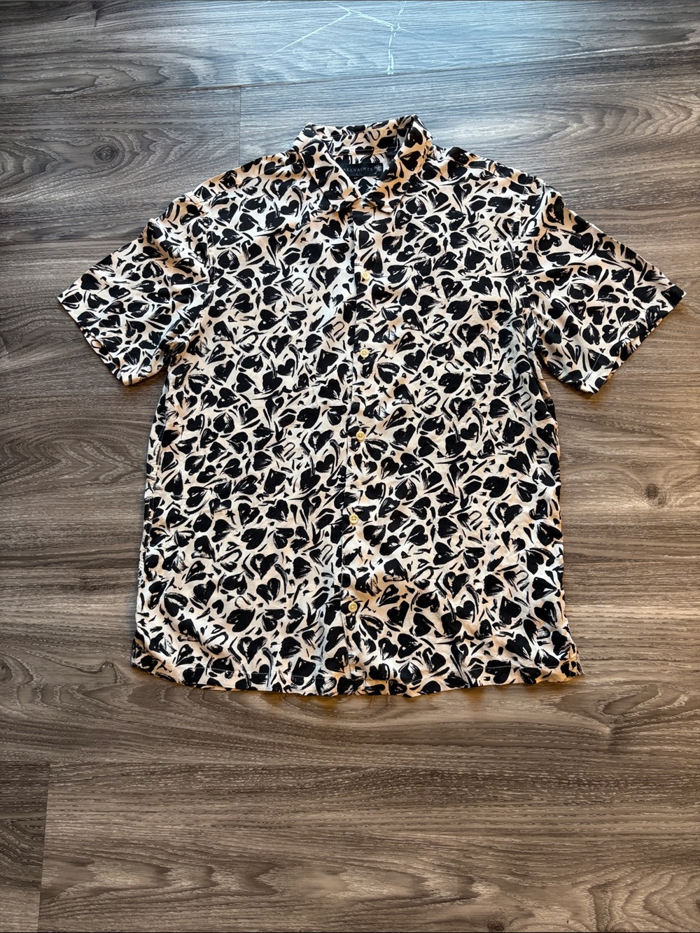 ALLsaints Men Short Sleeve In Black & Beige color with Heart Print 100% Viscose.